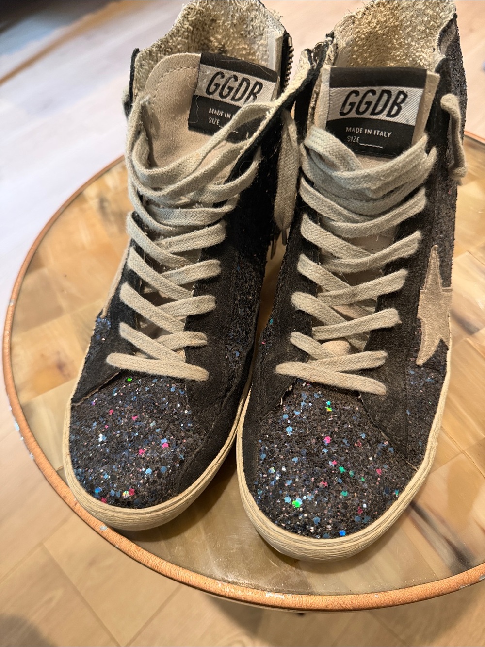 Golden Goose GGDB Black Glitter High-Top Sneakers Francy size 38
